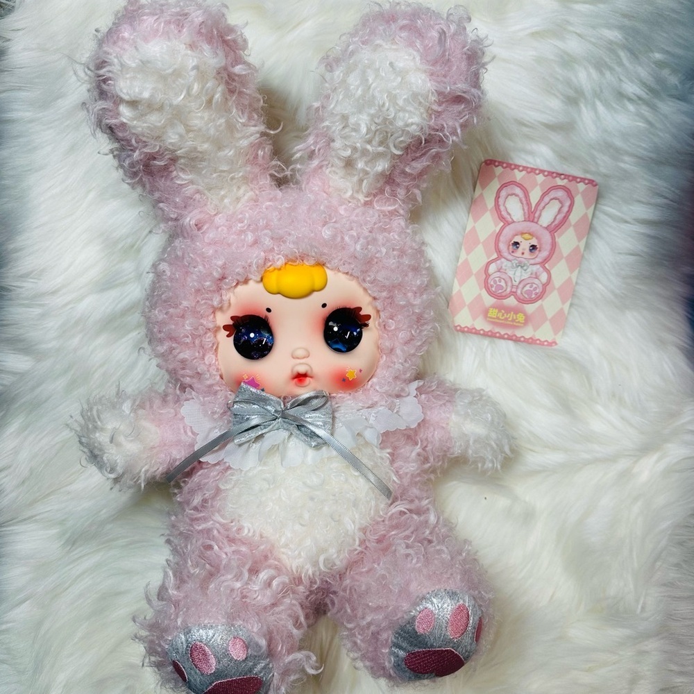 400% scale Sweetheart Bunny (Pink) Fluffy Pink and White Bunny Plush